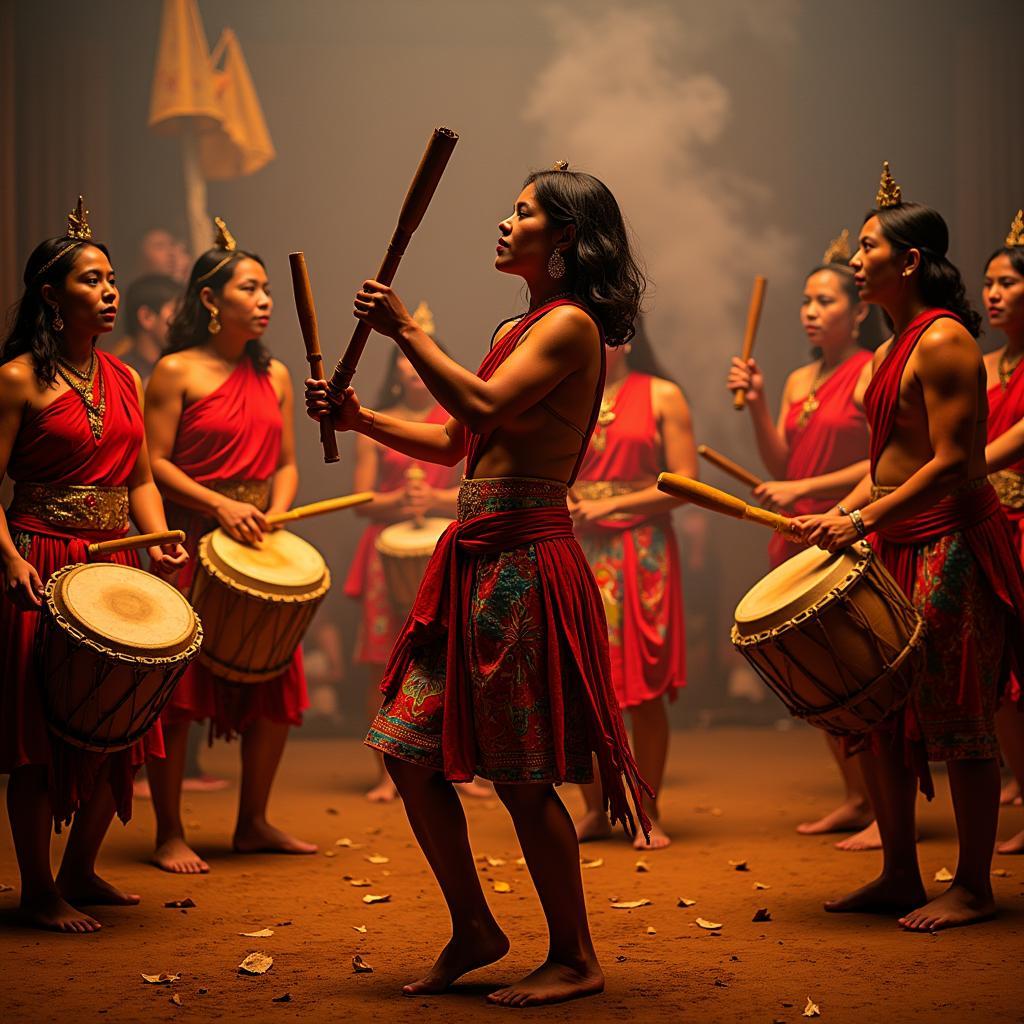 African Drumstick Dance in a Spiritual Ceremony