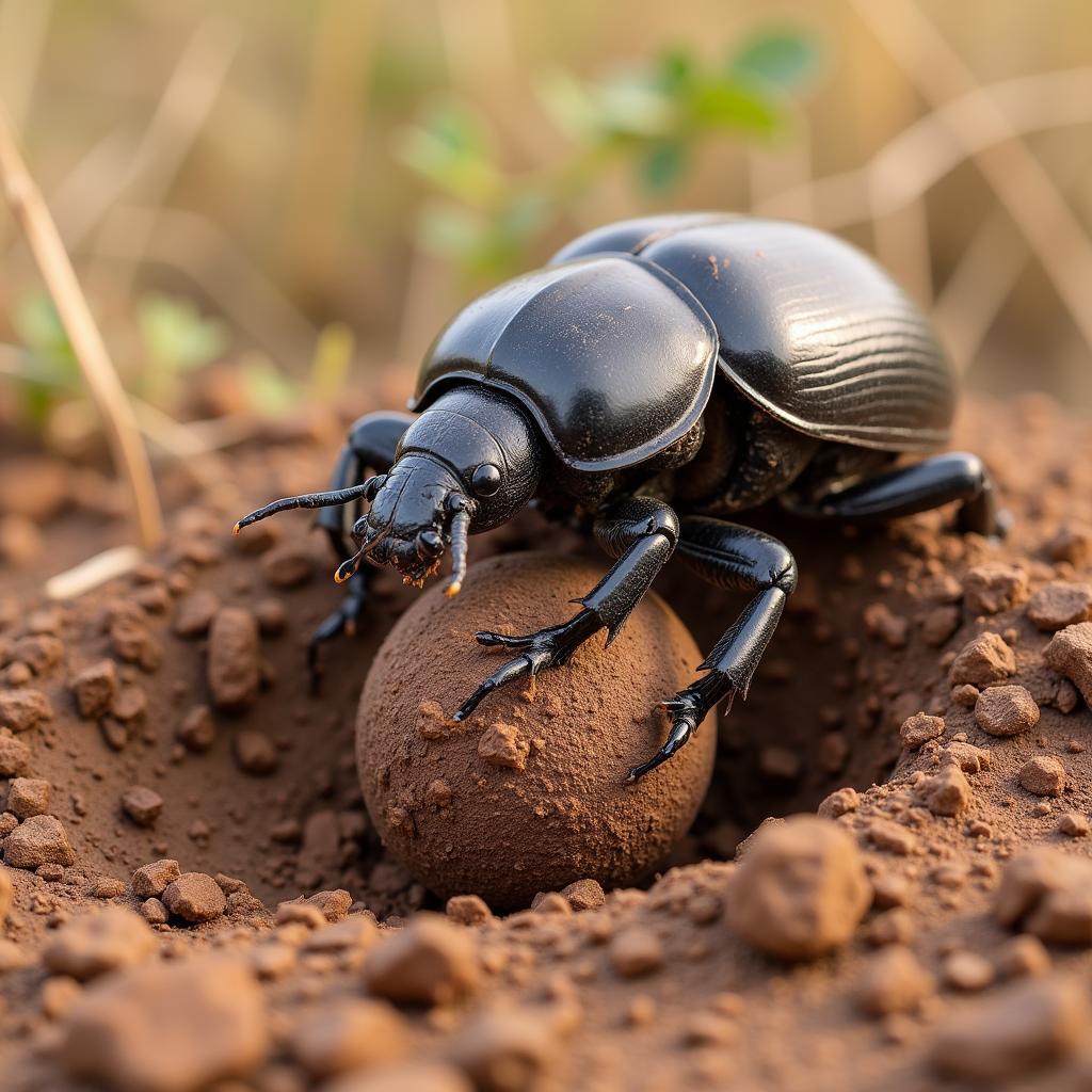 African Dung Beetle Burying Dung