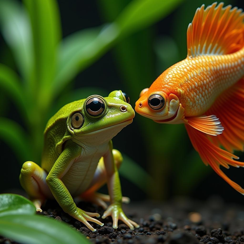 African Dwarf Frog Mistaking Betta Fin for Food