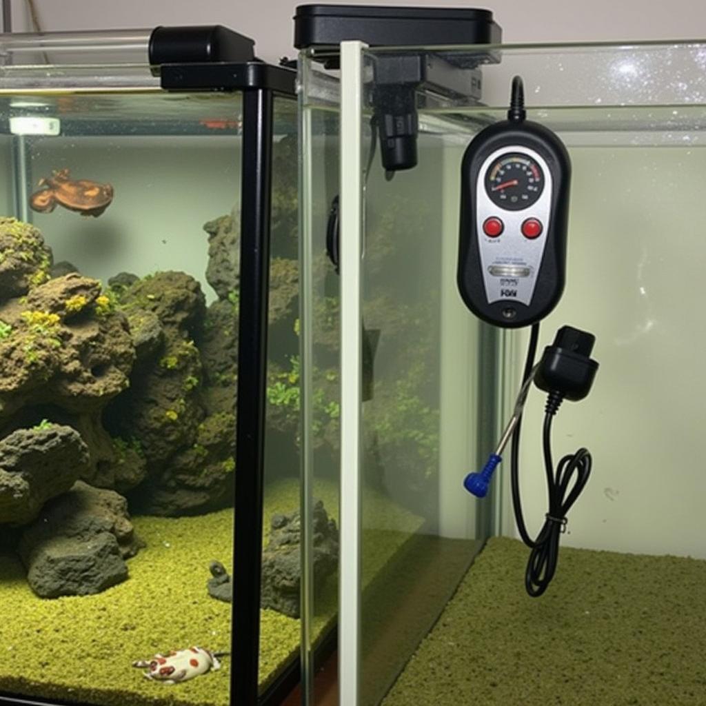 Essential Equipment for an African Dwarf Frog Tank: Filter, heater, and thermometer are crucial for maintaining a healthy environment.