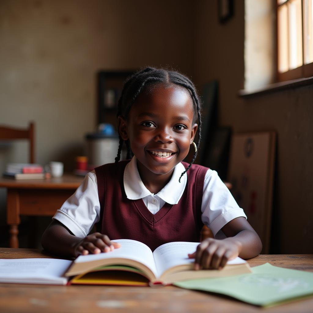 African Ebony Teen Girl Studying