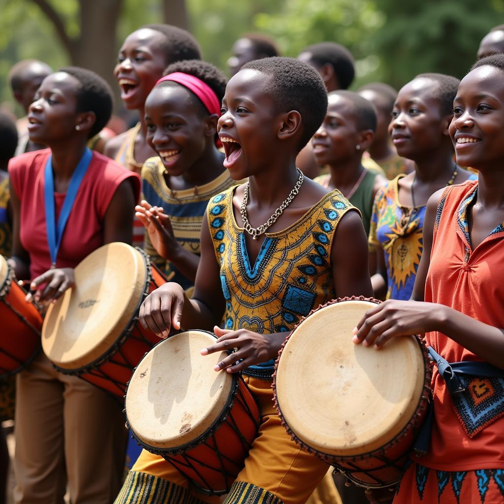 African Ebony Teens Playing Drums