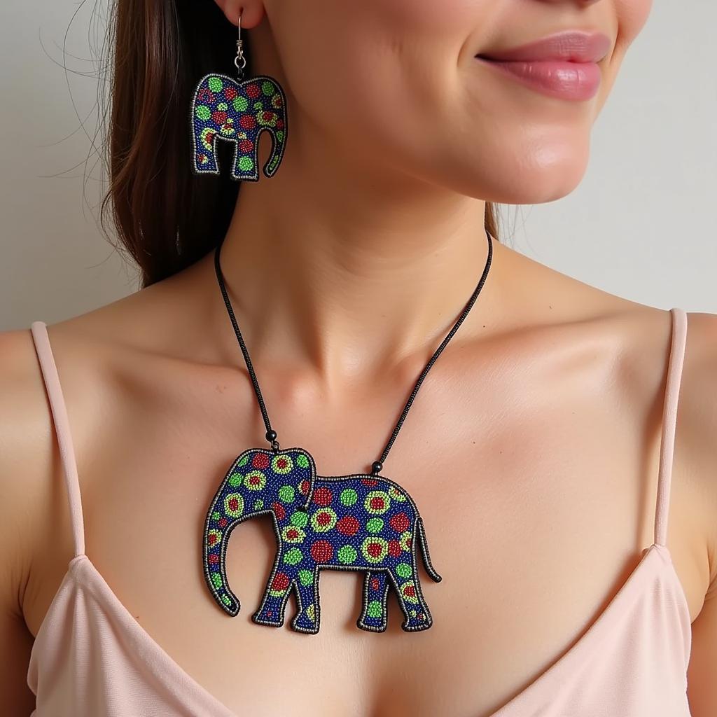 Intricate beadwork jewelry featuring an African elephant motif, showcasing the cultural significance and artistry.