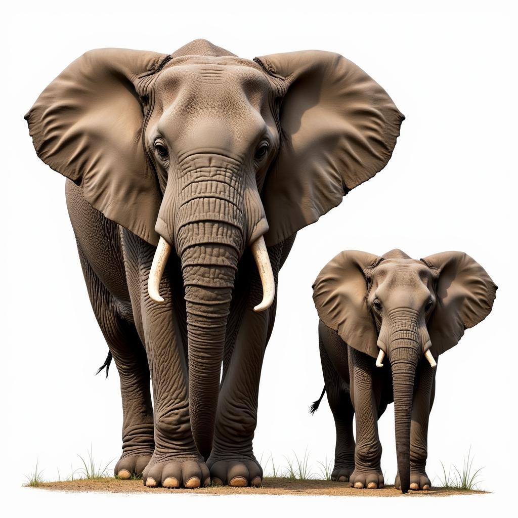 African Elephant Bull and Cow Size Comparison