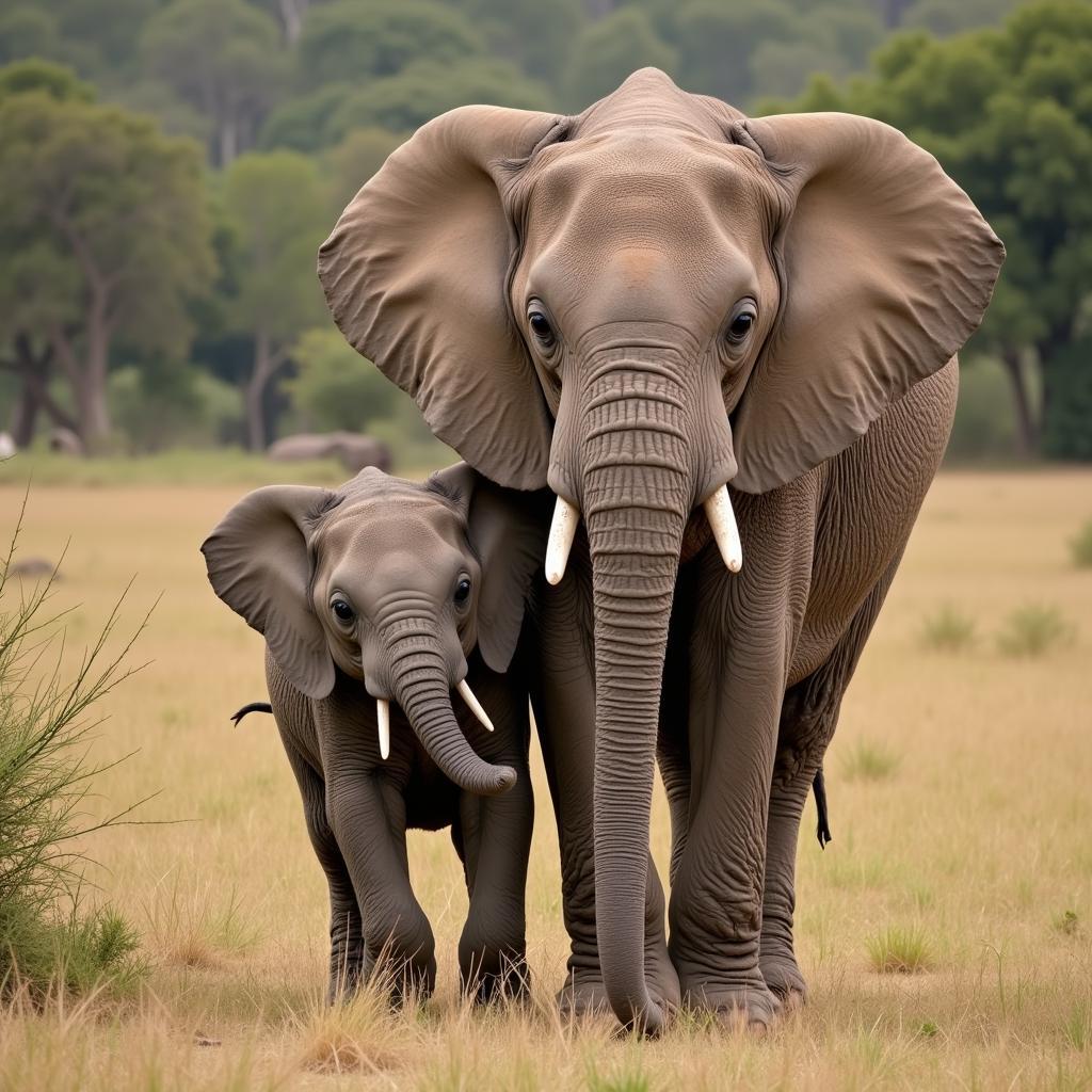 African Elephant Calf with Mother