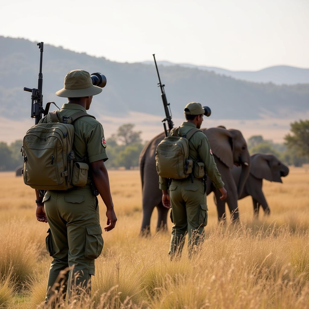 Rangers Patrolling and Protecting African Elephants