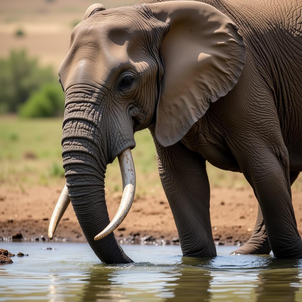 African Elephant Drinking Water