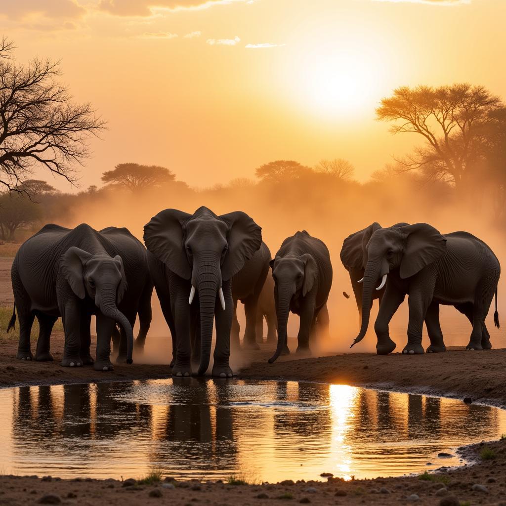 African Elephant Drinking Water at a Waterhole