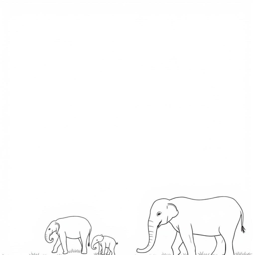 African Elephant Family Colouring Page