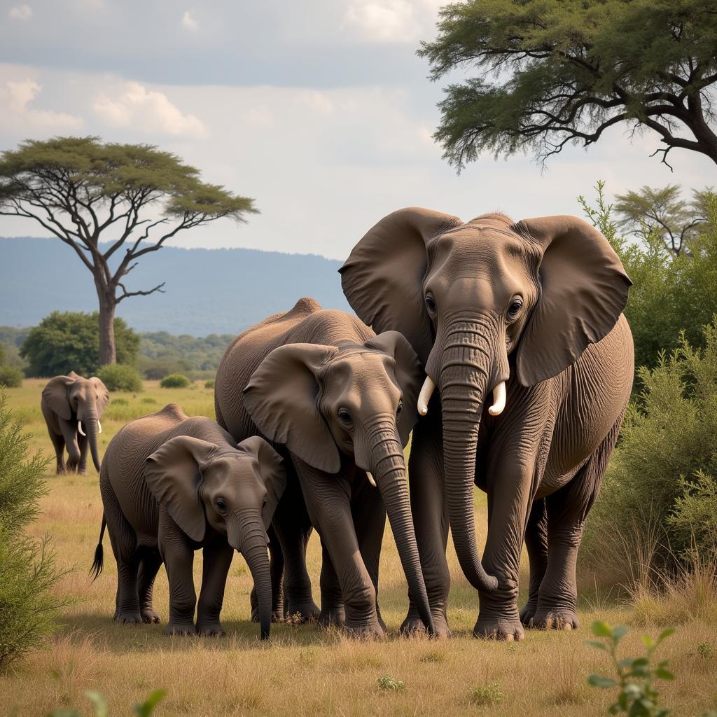 African Elephant Family in Endangered Habitat