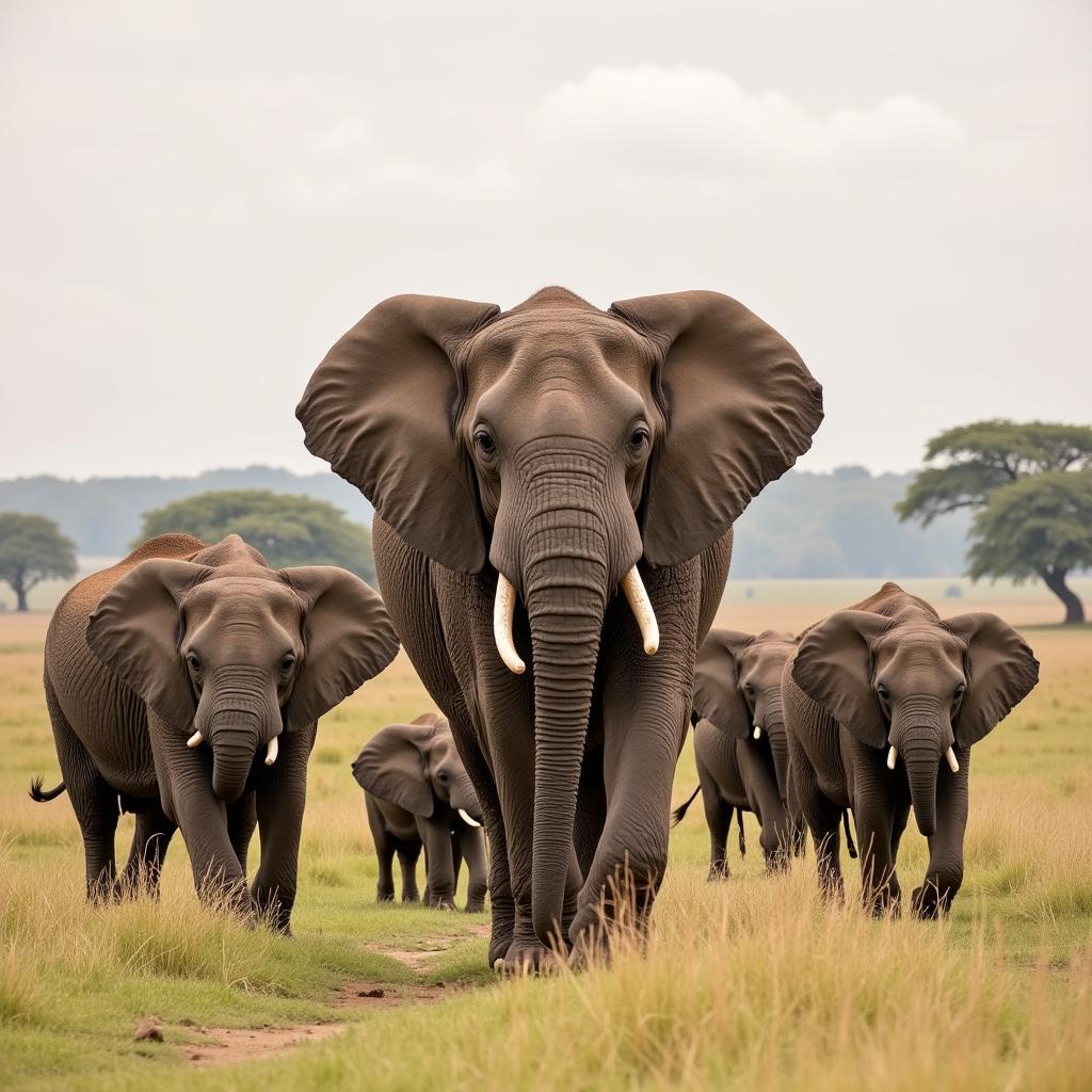 African Elephant Family Group