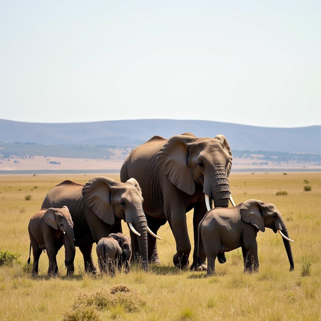 African Elephant Family in Savanna Habitat