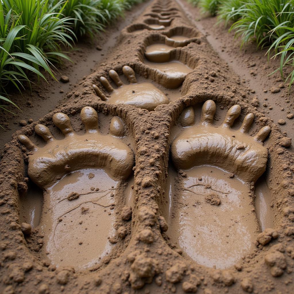 African Elephant Footprints in Mud