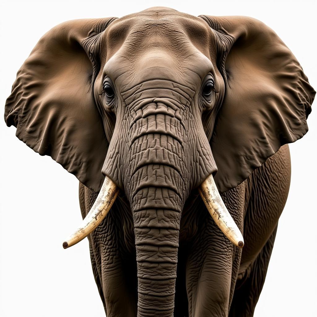 African Elephant Front View: Tusks and Trunk