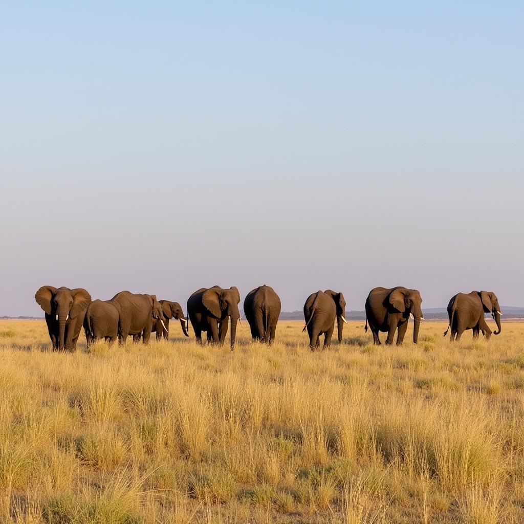 African Elephant Herd Traversing the Savanna