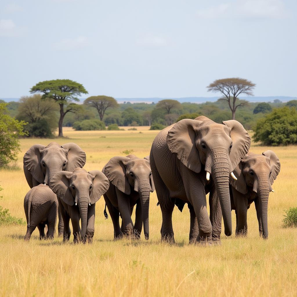 African Elephant Herd on the Savanna