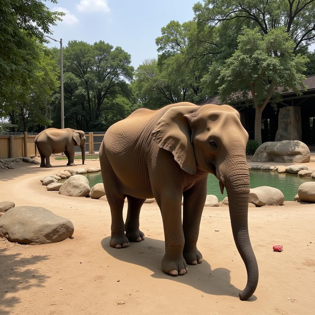 African Elephant in a Zoo Enclosure