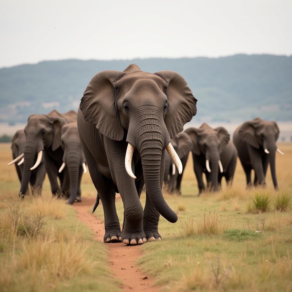 African Elephant Matriarch Leading Her Herd