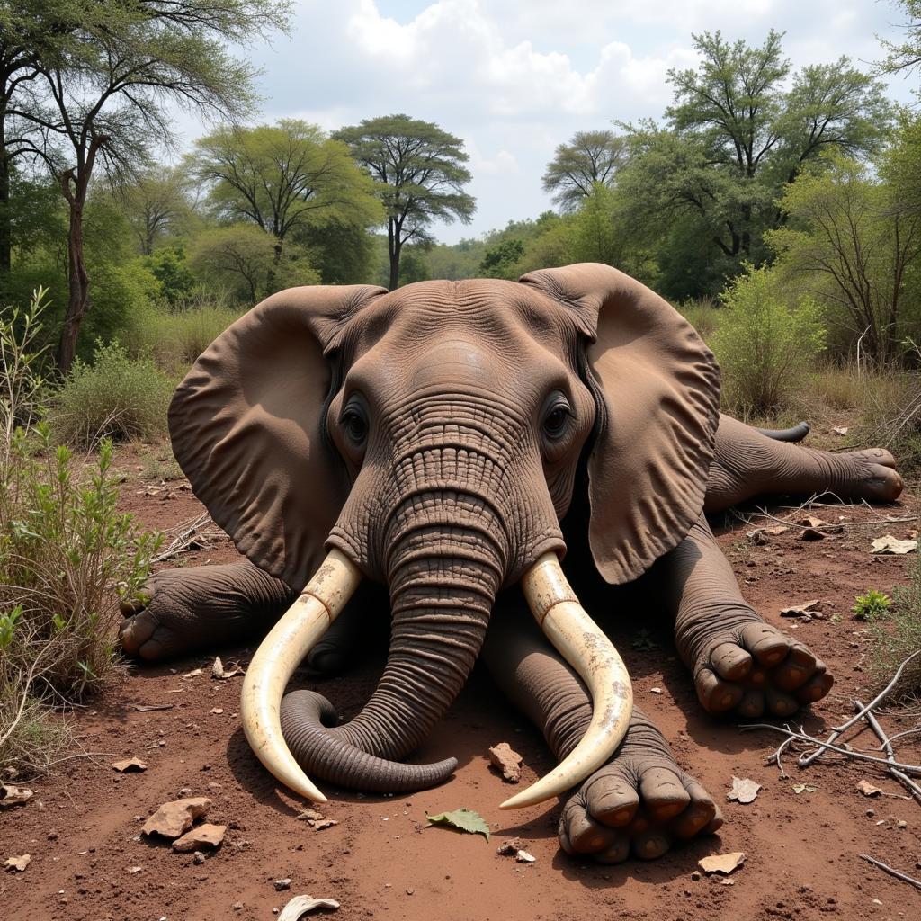 Poaching Scene of an African Elephant