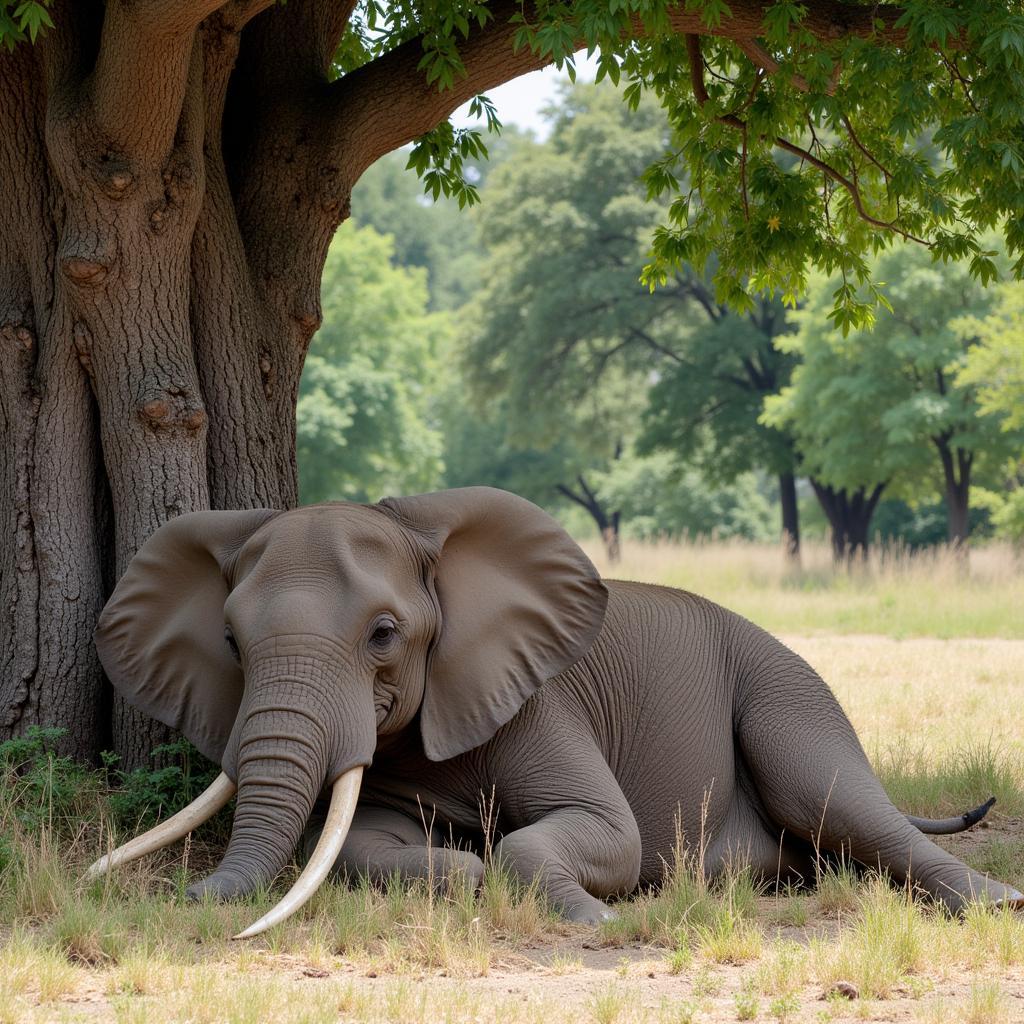 An African elephant resting, showcasing its need for downtime despite its active lifestyle.