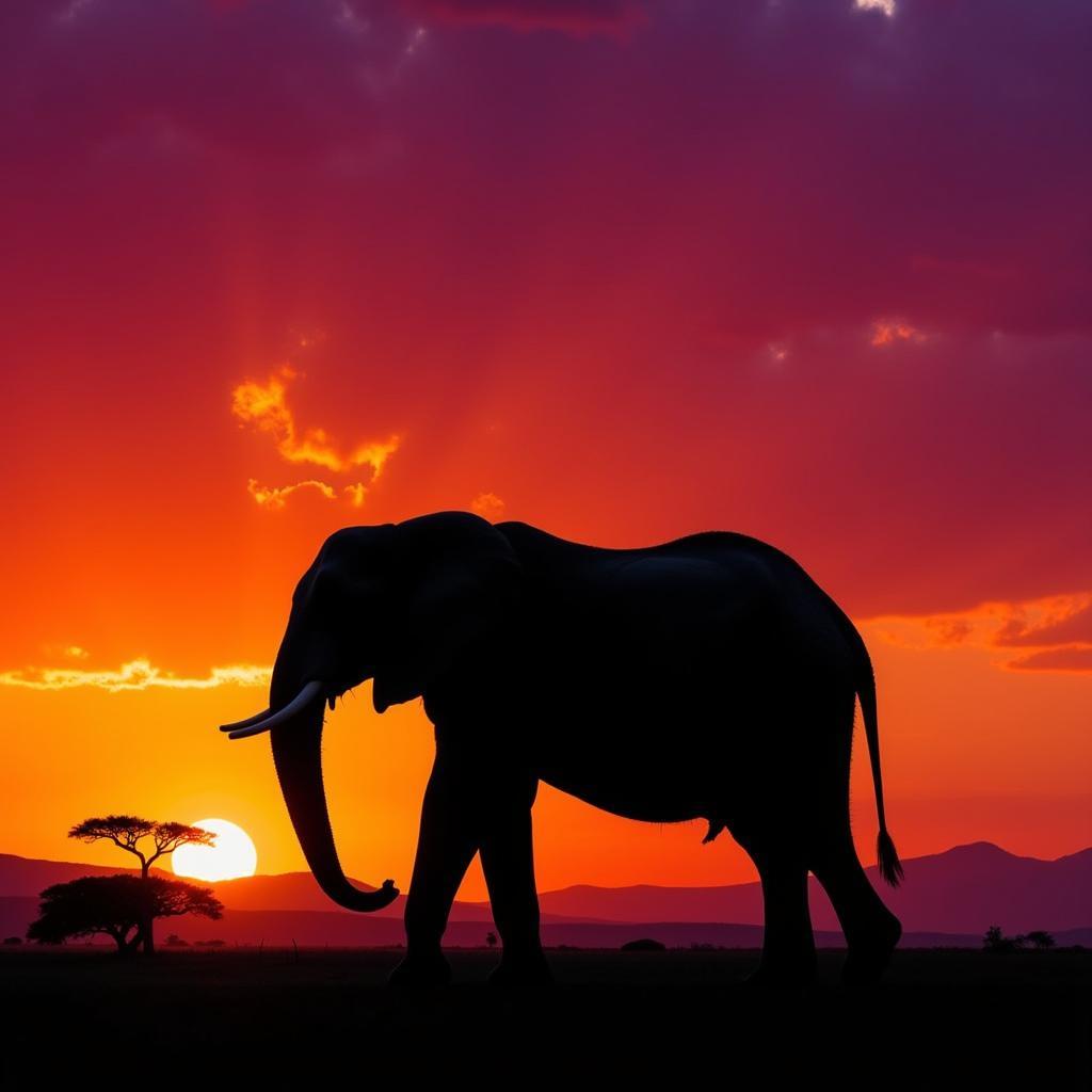 African Elephant Silhouette Sunset Savanna