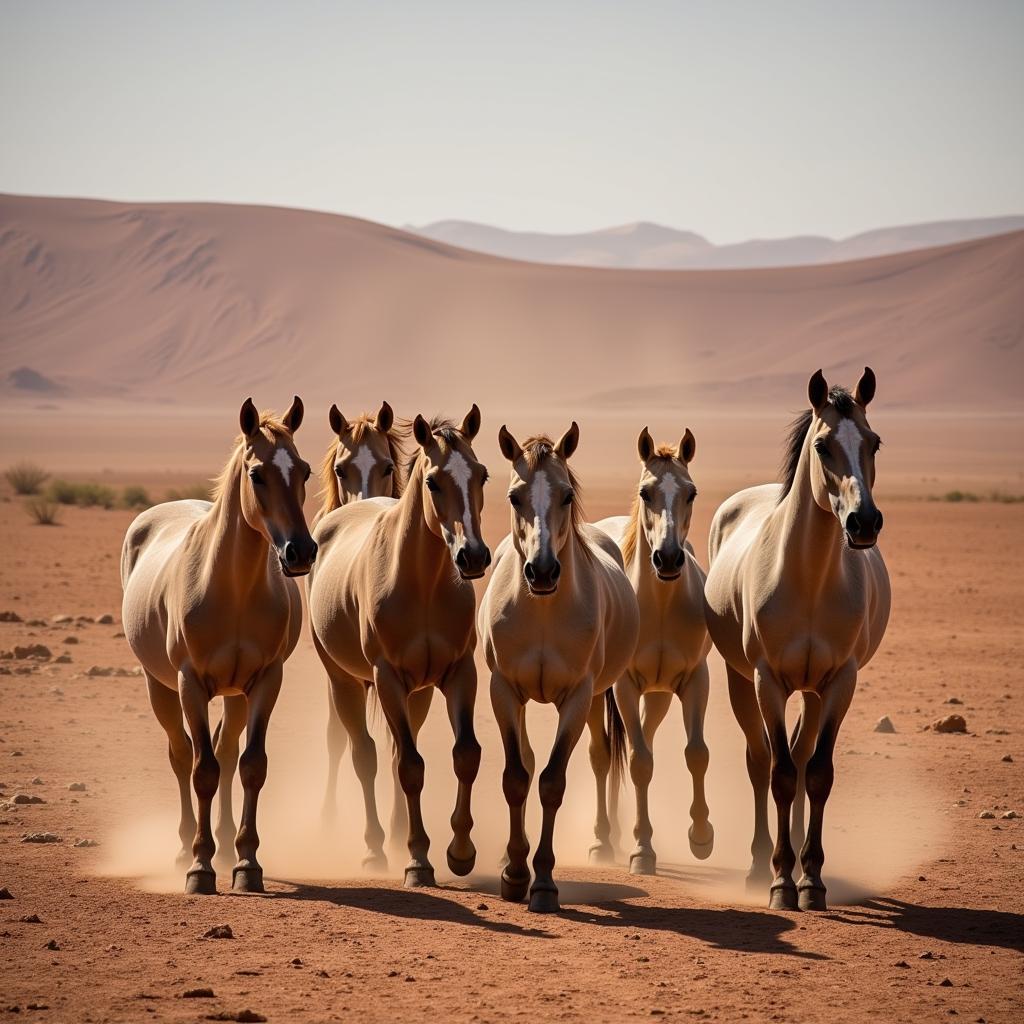 Wild Horses Roaming the Namib Desert