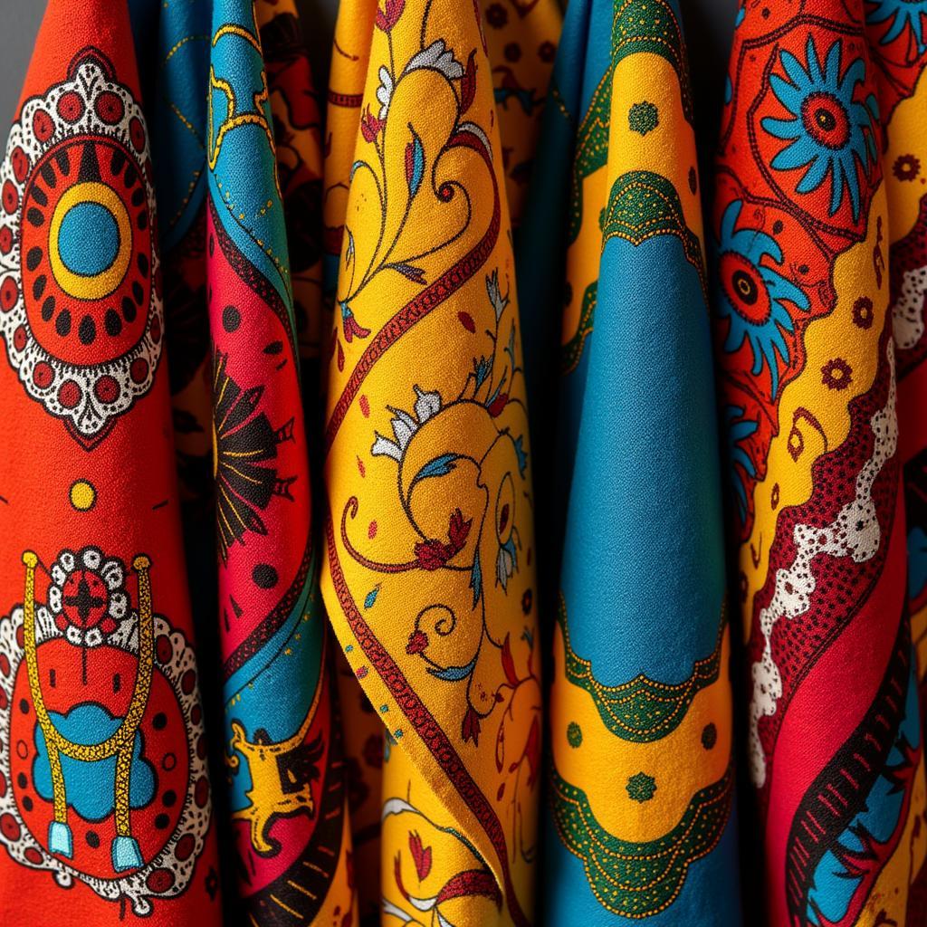 Vibrant patterns and designs characteristic of African essence clothing.