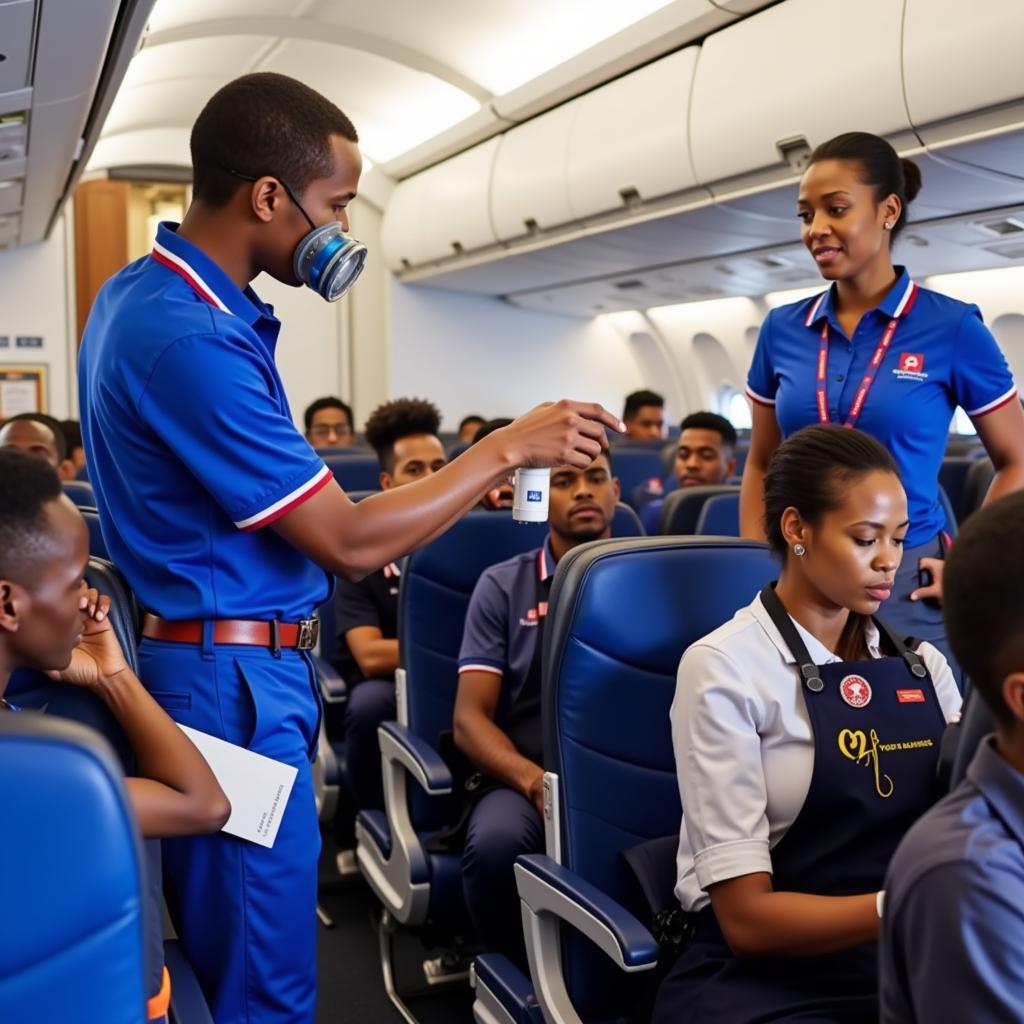 African Express Airways Cabin Crew Conducting Safety Demonstration