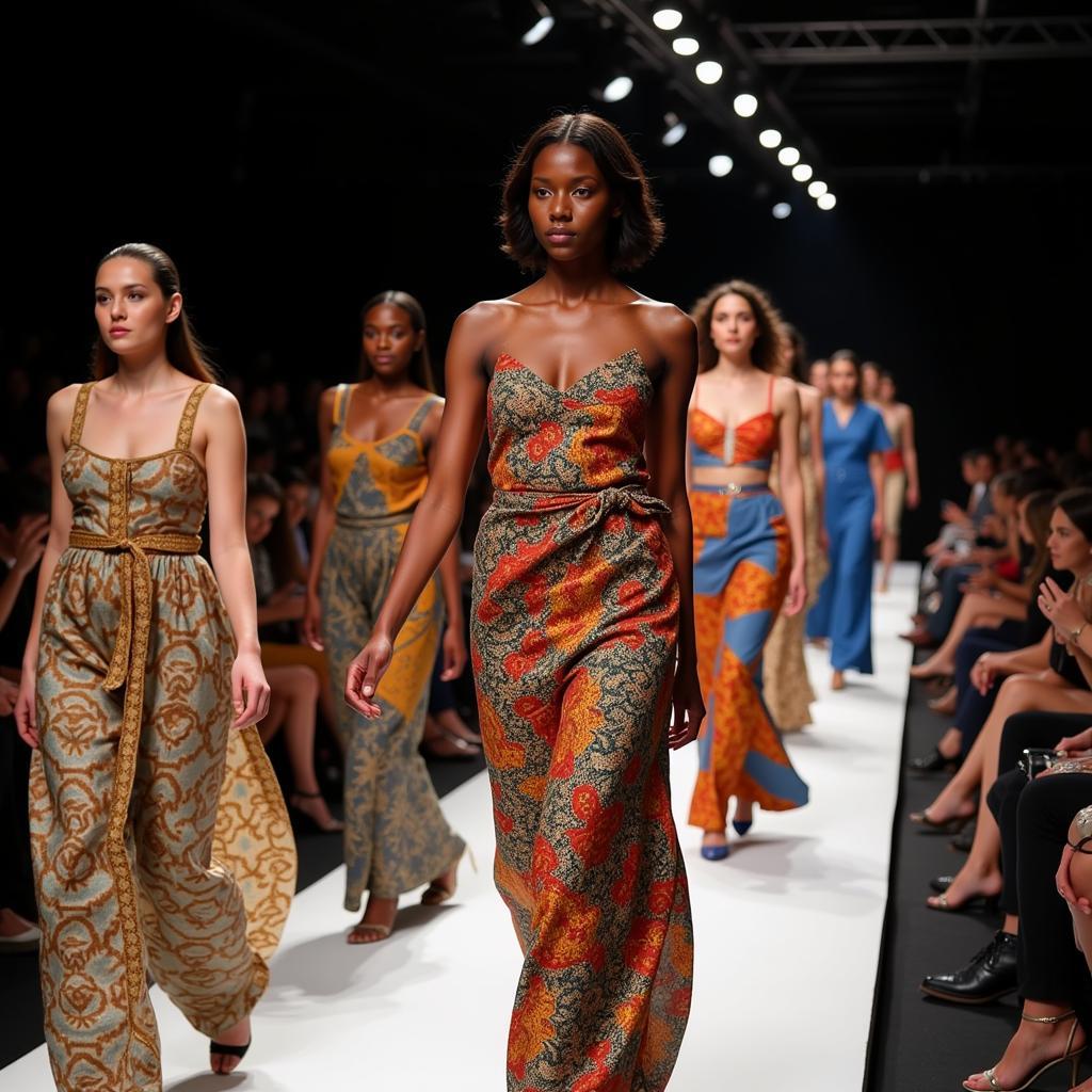 Models showcasing clothing made from African fabrics at a fashion show