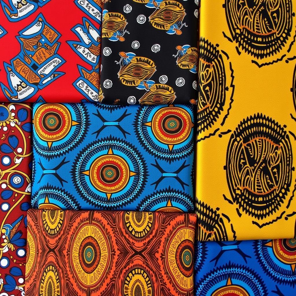 Different types of African fabrics like Kente, Aso Oke, and Mudcloth.