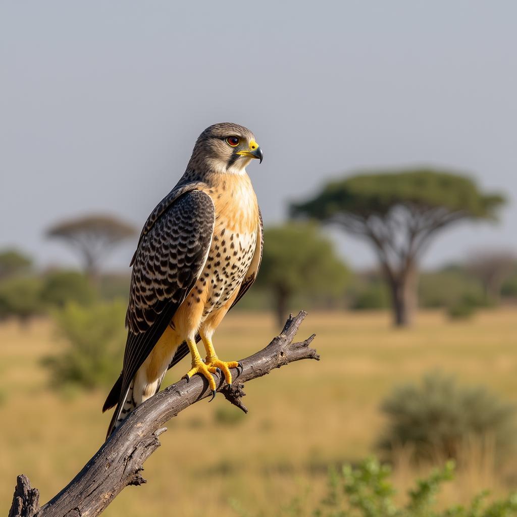 African Falcon Perched on an Acacia Tree