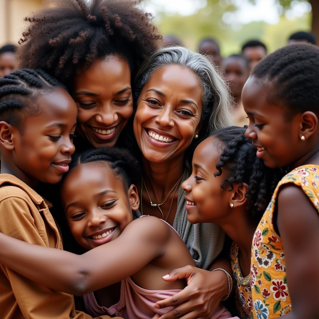 African Family Showing Affection During a Celebration