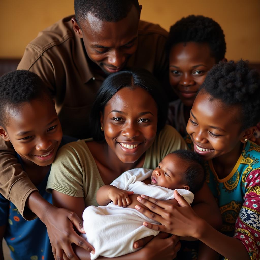 African family celebrating the birth of a baby girl