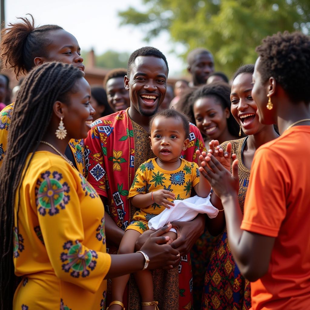 African Family Celebrating a Newborn Baby Boy