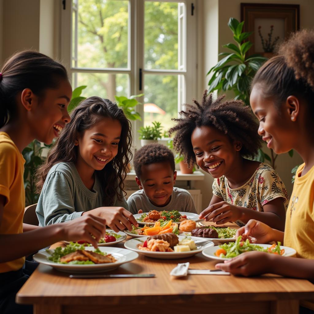 African family sharing a traditional meal