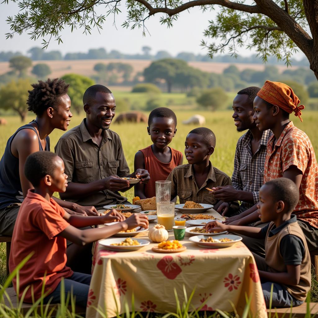 African Family Gathering in Rural Setting