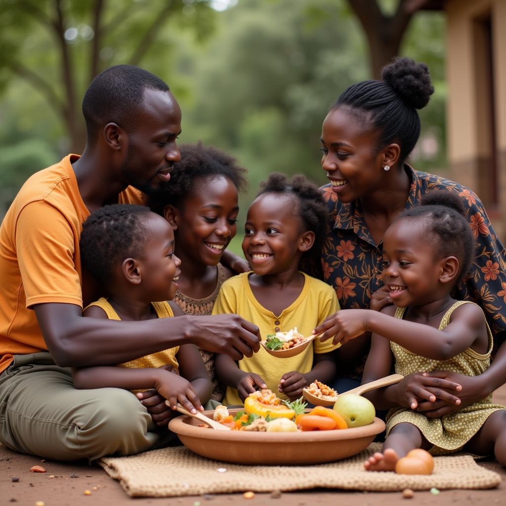 African Family Sharing a Meal Together