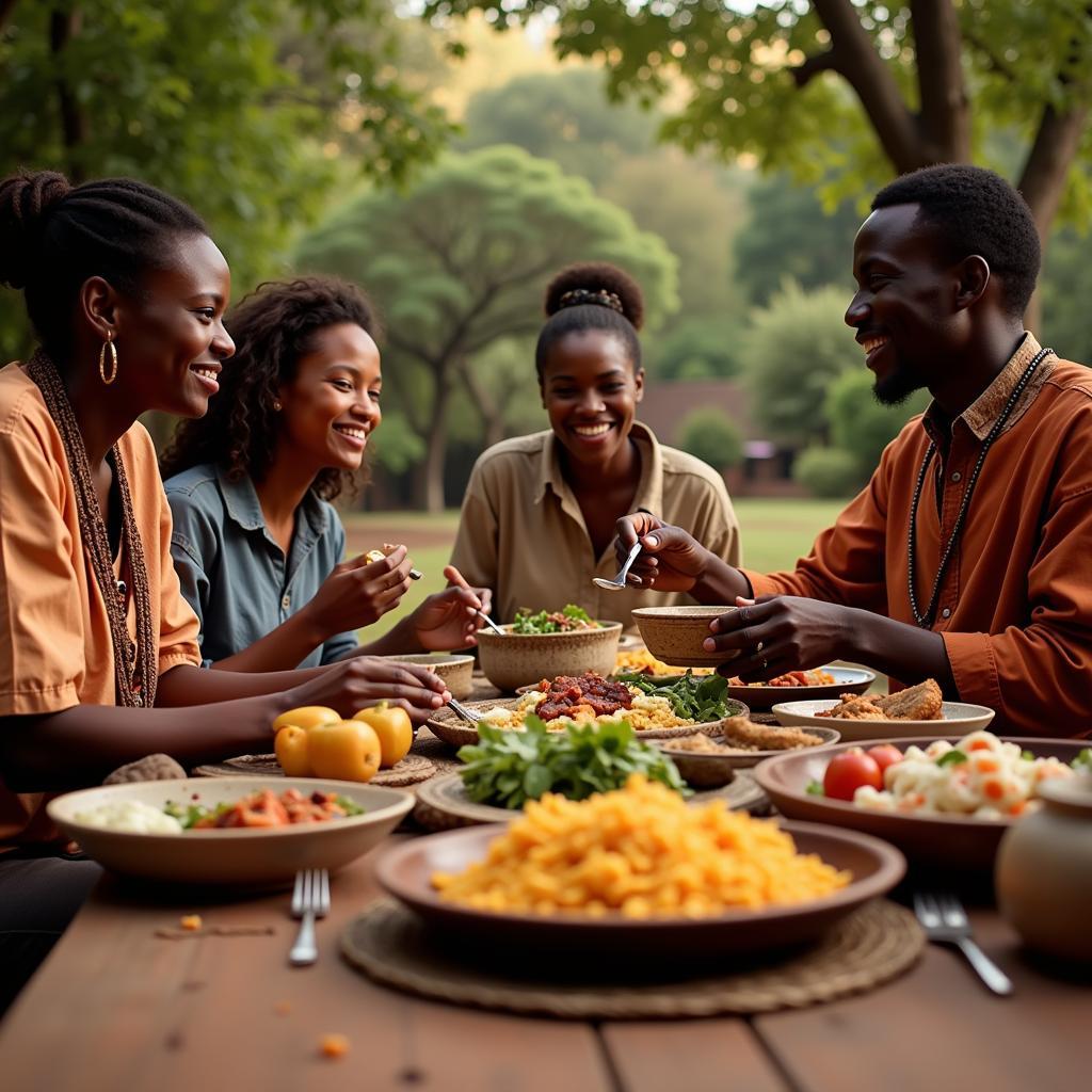 African Family Sharing a Traditional Meal