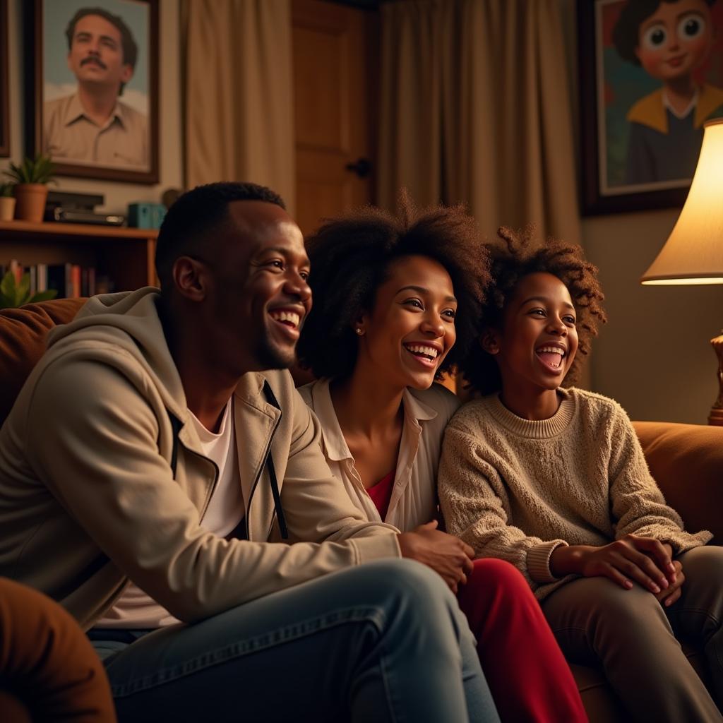 An African Family Enjoying a Comedy Movie Together