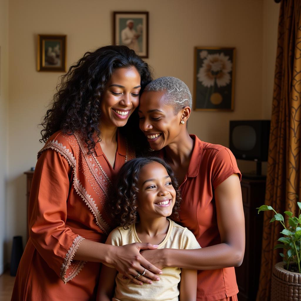 African Family Welcoming a Foreign Visitor