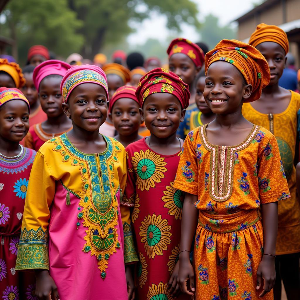 African Children in Traditional Attire for a Ceremony