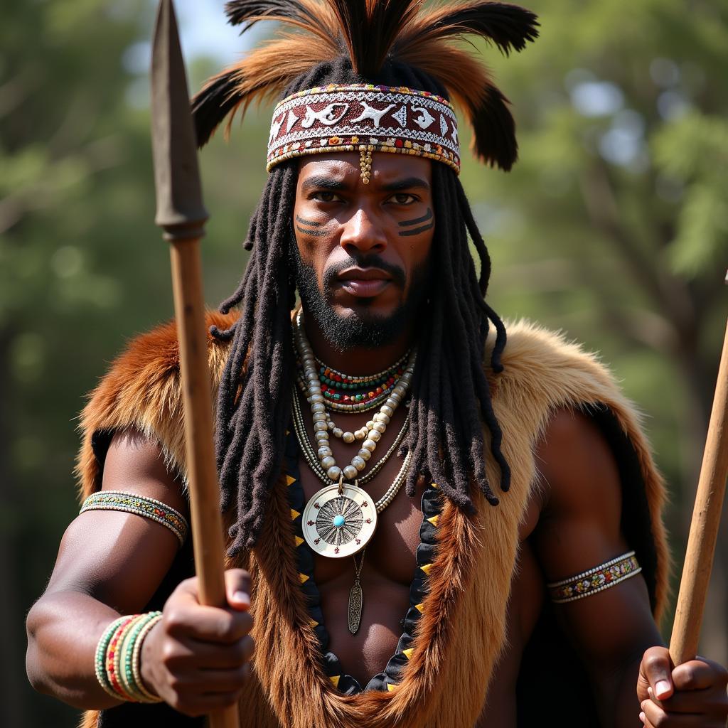 Man in African Warrior Costume