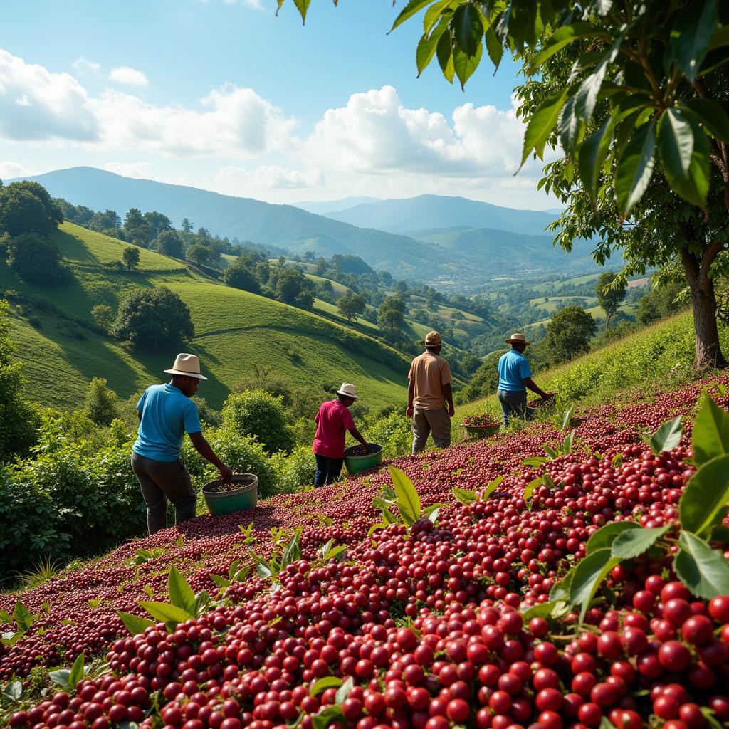 African Farmers Cooperative Harvesting Coffee Beans