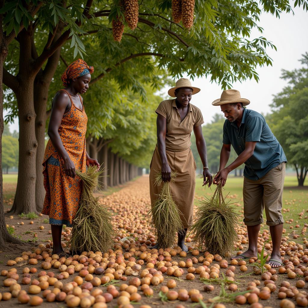 African Farmers Harvesting Nuts