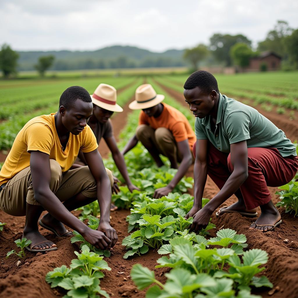 African farmers working together in a field