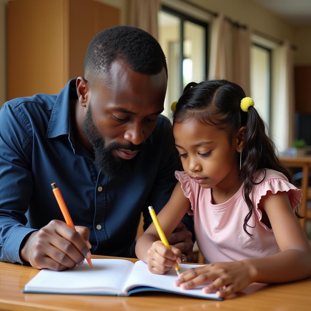 African Father Supporting Daughter's Education