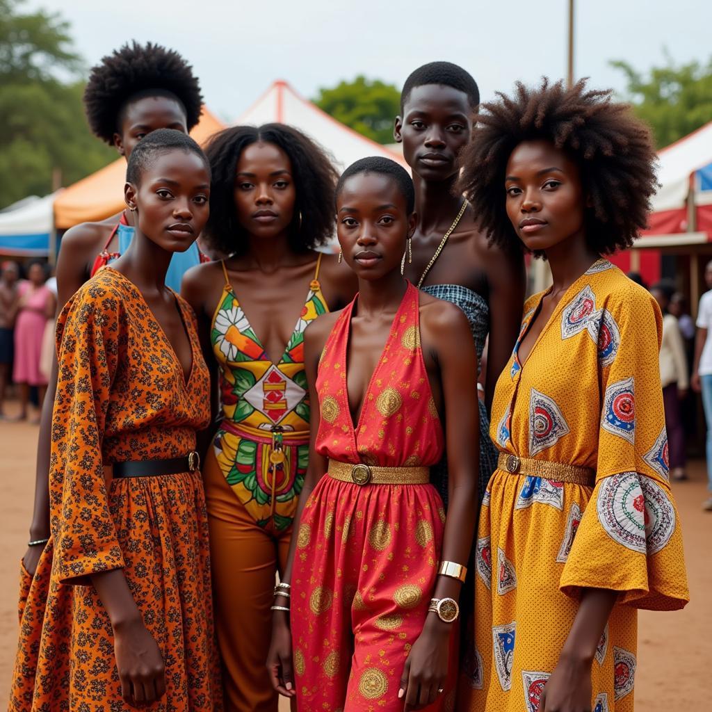 African female models posing for a photoshoot showcasing diverse styles and traditional clothing.