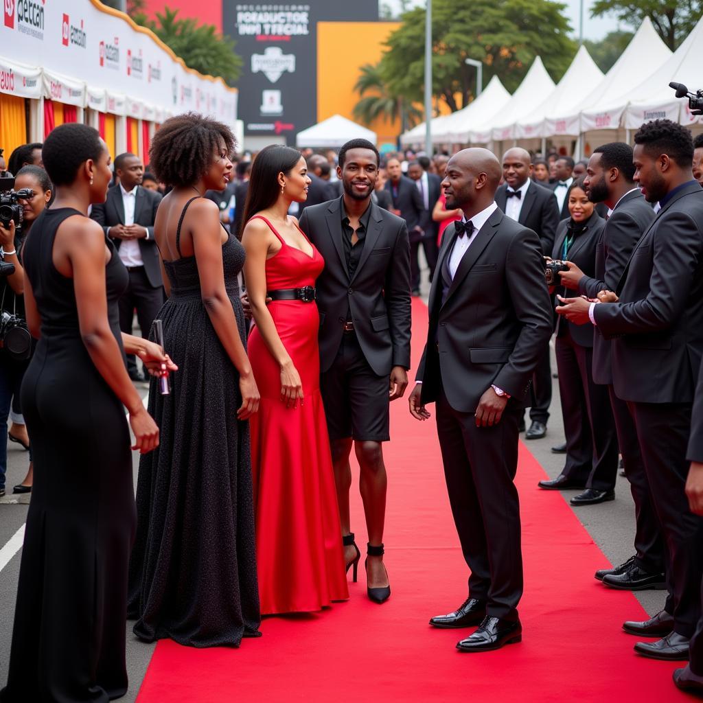 Filmmakers and actors on the red carpet at an African film festival