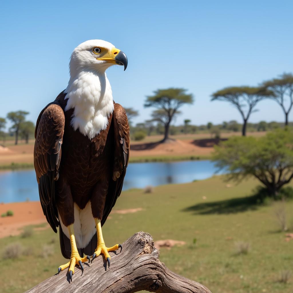 African Fish Eagle Perched on a Branch