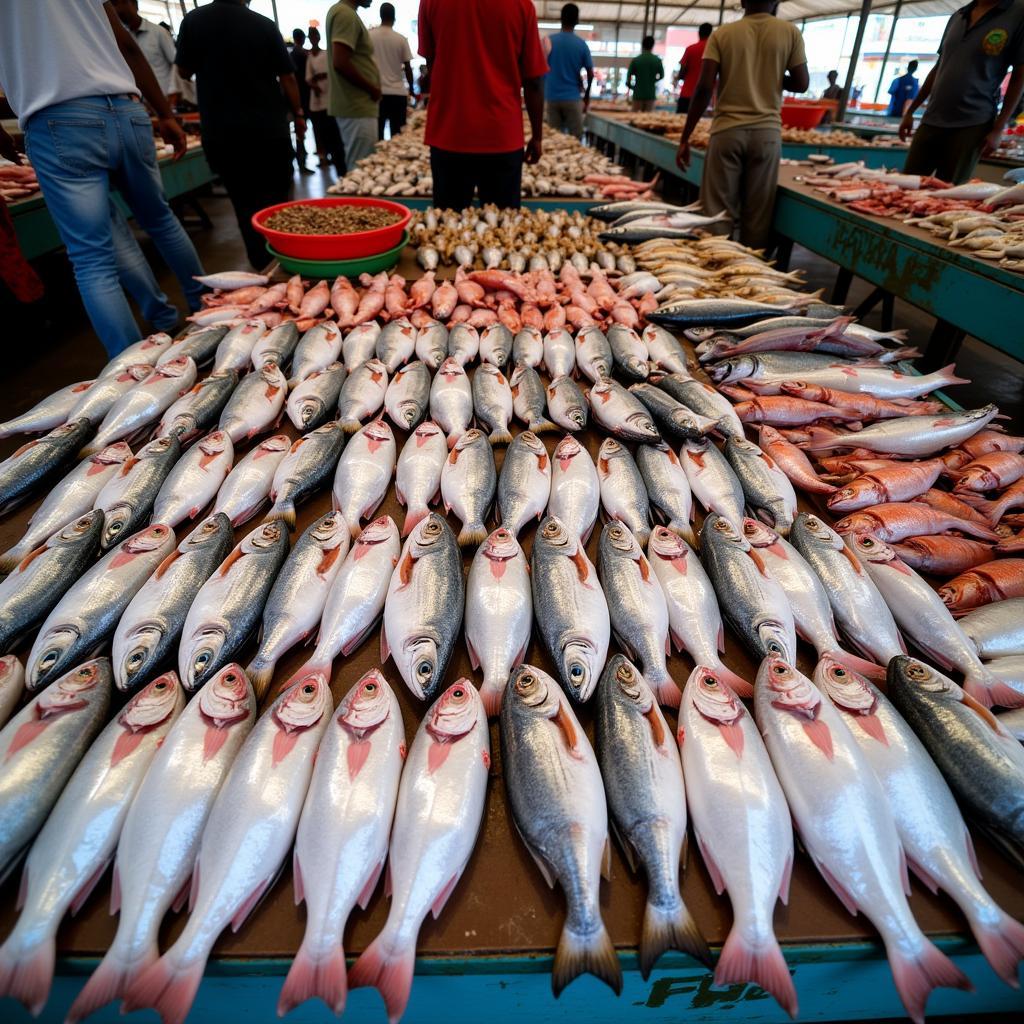 Variety of Fresh African Fish at a Local Market